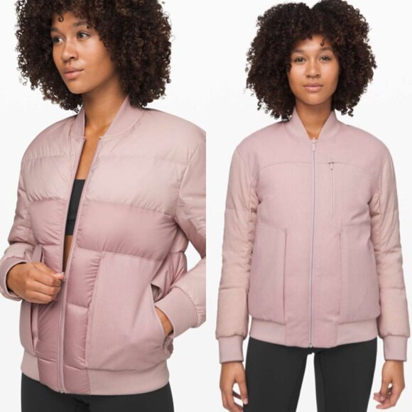 Lululemon Roam Far Reversible Wool Bomber Jacket In Porcelain Pink US 2 - Picture 1 of 8